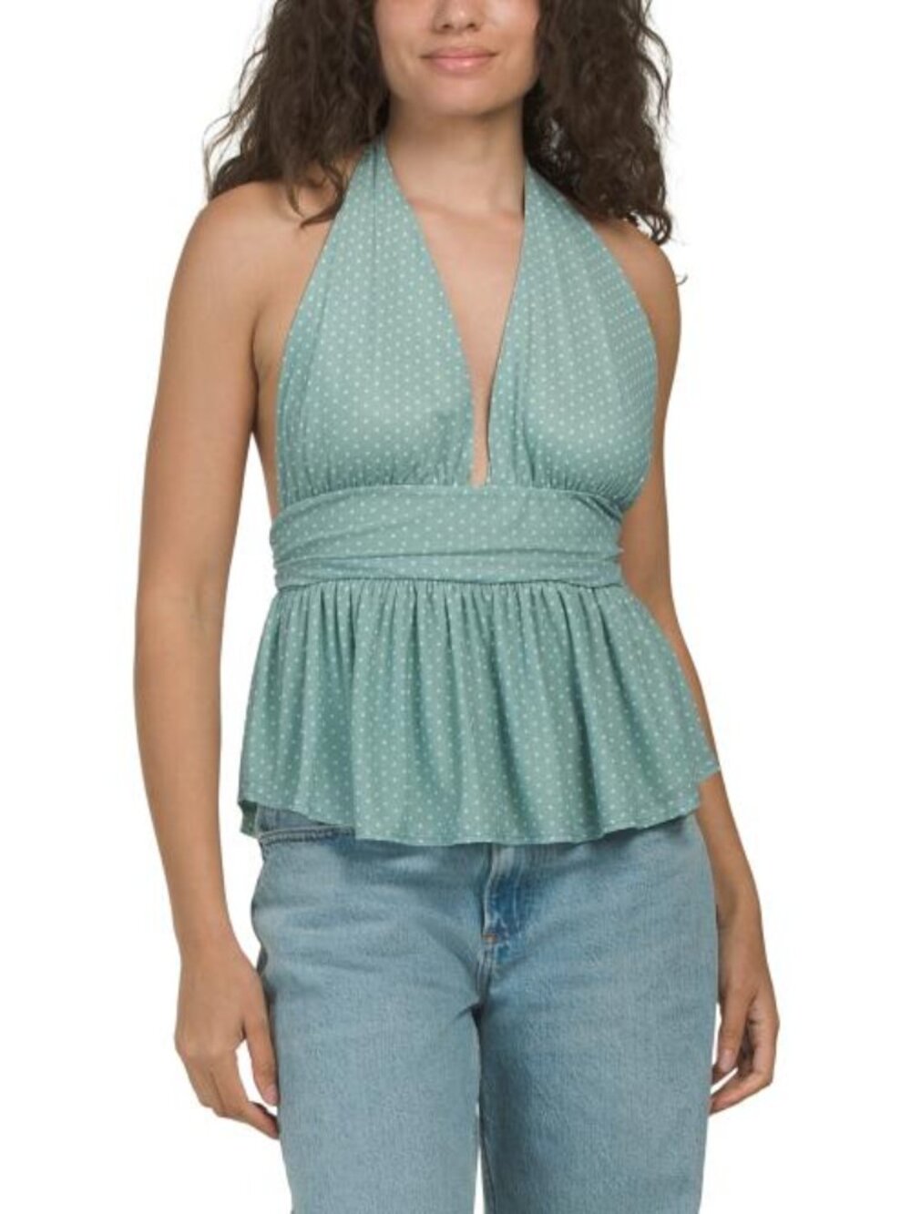 21 SAINTS V-neck Polka Dot Mesh Top